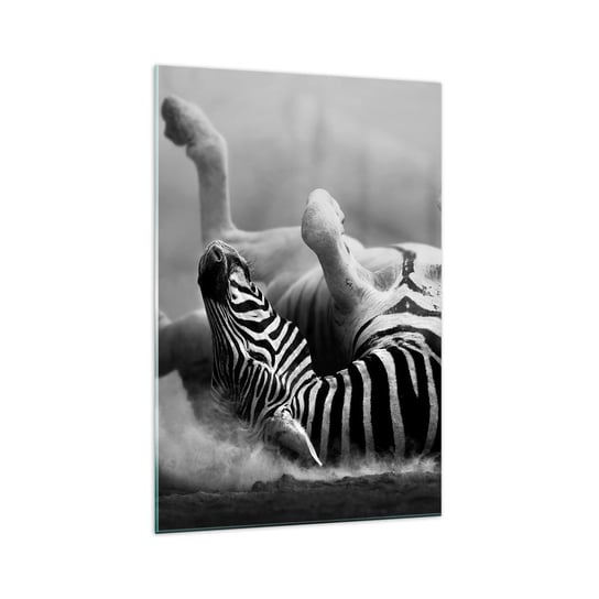 Obraz na szkle - Nie tylko koń by się uśmiał - 70x100cm - Zwierzęta Zebra Natura - Nowoczesny foto szklany obraz do salonu do sypialni ARTTOR ARTTOR