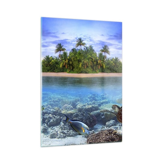 Obraz na szkle - Niebiańska wyspa zaprasza - 50x70cm - Krajobraz Wyspa Rafa Koralowa - Nowoczesny szklany obraz do salonu do sypialni ARTTOR ARTTOR