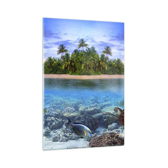 Obraz na szkle - Niebiańska wyspa zaprasza - 80x120cm - Krajobraz Wyspa Rafa Koralowa - Nowoczesny szklany obraz na ścianę do salonu do sypialni ARTTOR ARTTOR
