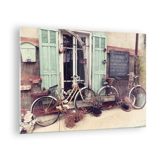Obraz na szkle - Niech żyje prowincja - 70x50cm - Rower Vintage Prowansja - Nowoczesny szklany obraz do salonu do sypialni ARTTOR ARTTOR