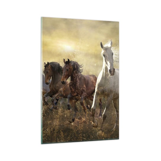 Obraz na szkle - Niech żyje wolność! - 80x120cm - Zwierzęta Koń Galop - Nowoczesny szklany obraz na ścianę do salonu do sypialni ARTTOR ARTTOR