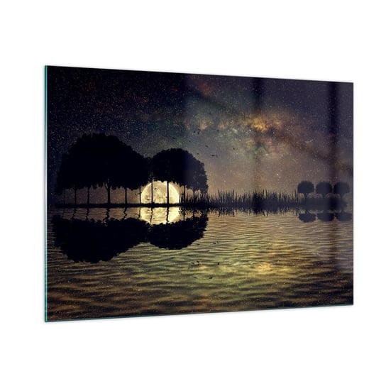 Obraz na szkle - Noc na krańcu świata - 100x70cm - Krajobraz Jezioro Księżyc - Nowoczesny foto szklany obraz do salonu do sypialni ARTTOR ARTTOR