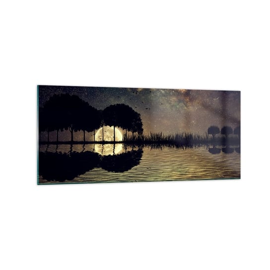 Obraz na szkle - Noc na krańcu świata - 120x50cm - Krajobraz Jezioro Księżyc - Nowoczesny szklany obraz na ścianę do salonu do sypialni ARTTOR ARTTOR