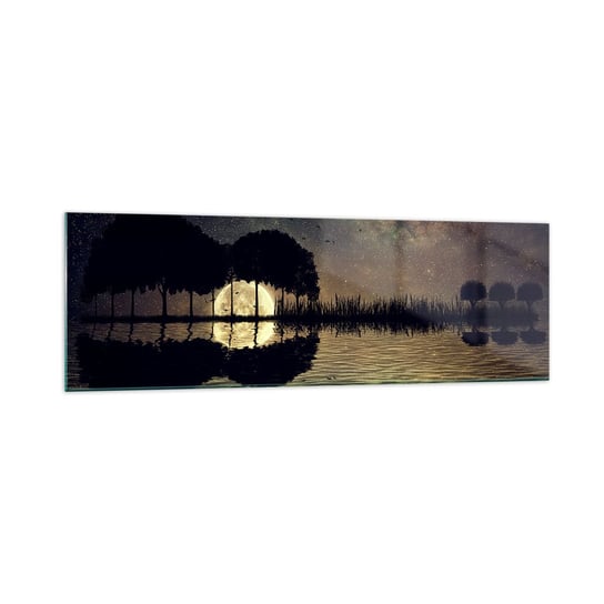 Obraz na szkle - Noc na krańcu świata - 160x50cm - Krajobraz Jezioro Księżyc - Nowoczesny foto szklany obraz do salonu do sypialni ARTTOR ARTTOR