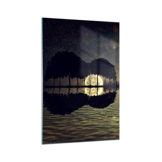 Obraz na szkle - Noc na krańcu świata - 70x100cm - Krajobraz Jezioro Księżyc - Nowoczesny foto szklany obraz do salonu do sypialni ARTTOR ARTTOR