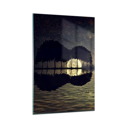 Obraz na szkle - Noc na krańcu świata - 80x120cm - Krajobraz Jezioro Księżyc - Nowoczesny szklany obraz na ścianę do salonu do sypialni ARTTOR ARTTOR
