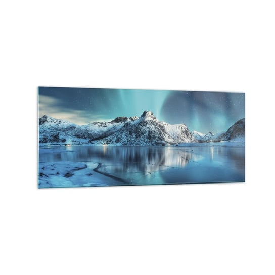 Obraz na szkle - Noc światła - 120x50cm - Zorza Polarna Norwegia Krajobraz - Nowoczesny szklany obraz na ścianę do salonu do sypialni ARTTOR ARTTOR