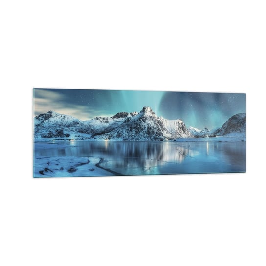 Obraz na szkle - Noc światła - 140x50cm - Zorza Polarna Norwegia Krajobraz - Nowoczesny szklany obraz do salonu do sypialni ARTTOR ARTTOR