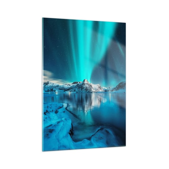 Obraz na szkle - Noc światła - 50x70cm - Zorza Polarna Norwegia Krajobraz - Nowoczesny szklany obraz do salonu do sypialni ARTTOR ARTTOR