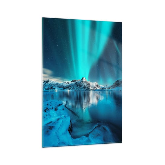 Obraz na szkle - Noc światła - 80x120cm - Zorza Polarna Norwegia Krajobraz - Nowoczesny szklany obraz na ścianę do salonu do sypialni ARTTOR ARTTOR