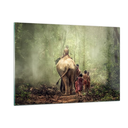 Obraz na szkle - Nowa Księga Dżungli - 120x80cm - Krajobraz Słoń Dżungla - Nowoczesny szklany obraz na ścianę do salonu do sypialni ARTTOR ARTTOR