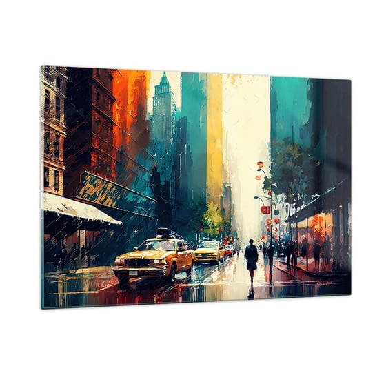 Obraz na szkle - Nowy Jork – tu nawet deszcz jest kolorowy - 120x80cm - Sztuka Pejzaż Miasto - Nowoczesny szklany obraz na ścianę do salonu do sypialni ARTTOR ARTTOR