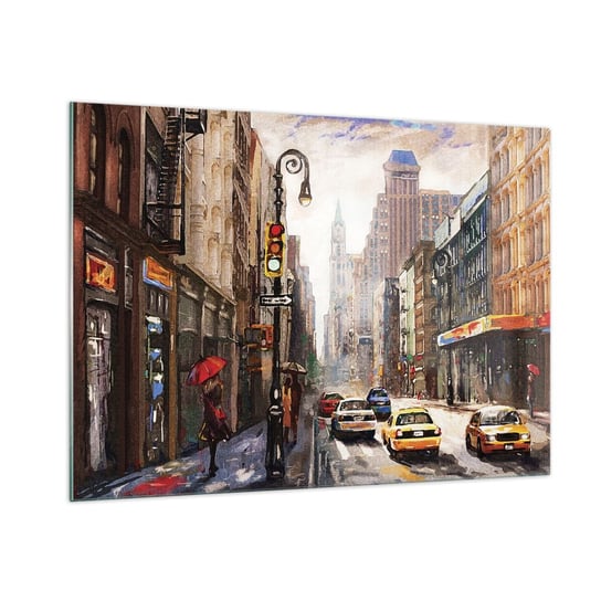 Obraz na szkle - Nowy Jork – w deszczu tez kolorowy - 100x70cm - Nowy Jork Miasto Manhattan - Nowoczesny foto szklany obraz do salonu do sypialni ARTTOR ARTTOR