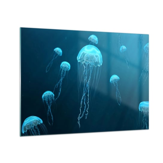 Obraz na szkle - Oceaniczny taniec - 70x50cm - Meduza Ocean Woda - Nowoczesny szklany obraz do salonu do sypialni ARTTOR ARTTOR