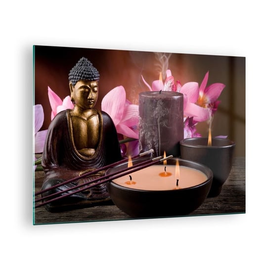 Obraz na szkle - Oczyścić umysł, uspokoić ciało - 70x50cm - Budda Religia Kwiaty - Nowoczesny szklany obraz do salonu do sypialni ARTTOR ARTTOR