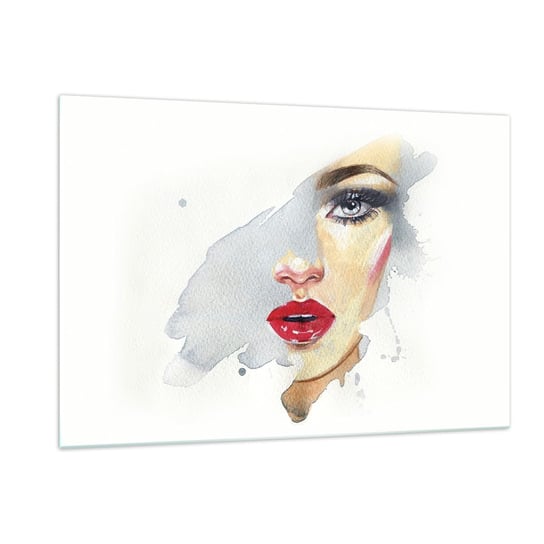 Obraz na szkle - Odbicie w kropli wody - 120x80cm - Twarz Kobiety Kobieta Czerwone Usta - Nowoczesny szklany obraz na ścianę do salonu do sypialni ARTTOR ARTTOR