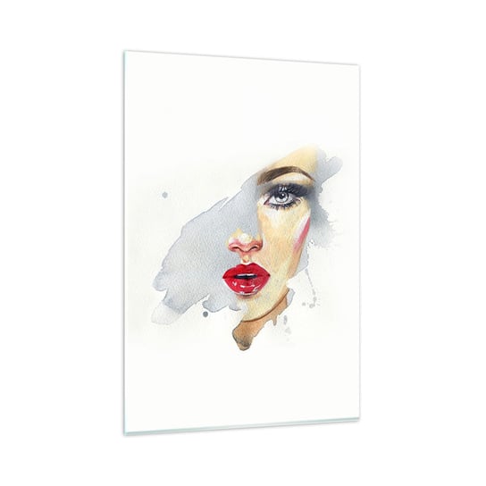Obraz na szkle - Odbicie w kropli wody - 80x120cm - Twarz Kobiety Kobieta Czerwone Usta - Nowoczesny szklany obraz na ścianę do salonu do sypialni ARTTOR ARTTOR