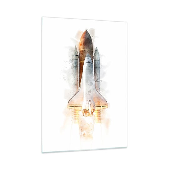 Obraz na szkle - Odkrywcy na start - 50x70cm - Rakieta Kosmiczna Kosmos Minimalizm - Nowoczesny szklany obraz do salonu do sypialni ARTTOR ARTTOR