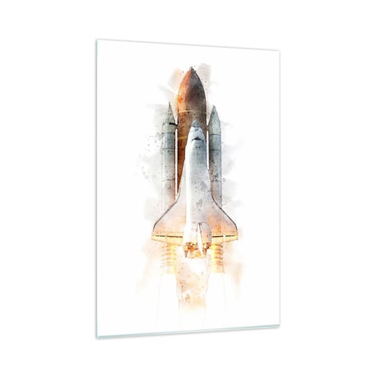 Obraz na szkle - Odkrywcy na start - 80x120cm - Rakieta Kosmiczna Kosmos Minimalizm - Nowoczesny szklany obraz na ścianę do salonu do sypialni ARTTOR ARTTOR