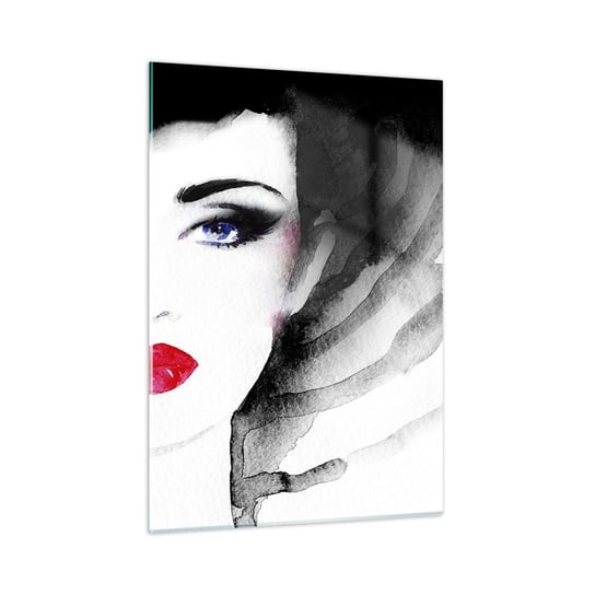 Obraz na szkle - Odpycha i przyzywa - 50x70cm - Twarz Kobiety Czerwone Usta Niebieskie Oczy - Nowoczesny szklany obraz do salonu do sypialni ARTTOR ARTTOR
