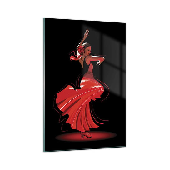 Obraz na szkle - Ognisty duch flamenco - 80x120cm - Tancerka Flamenco Taniec - Nowoczesny szklany obraz na ścianę do salonu do sypialni ARTTOR ARTTOR
