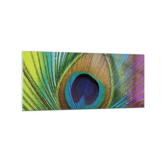 Obraz na szkle - Oko w oko - 120x50cm - Abstrakcja Pawie Pióro Sztuka - Nowoczesny szklany obraz na ścianę do salonu do sypialni ARTTOR ARTTOR