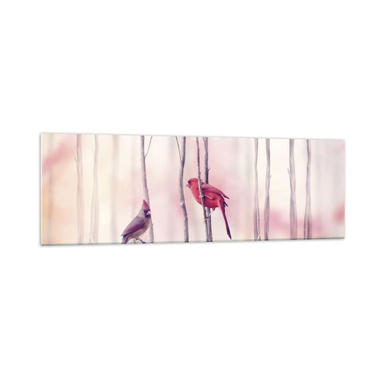 Obraz na szkle - Opowieść różowego lasu - 160x50cm - Ptak Natura Las - Nowoczesny foto szklany obraz do salonu do sypialni ARTTOR ARTTOR