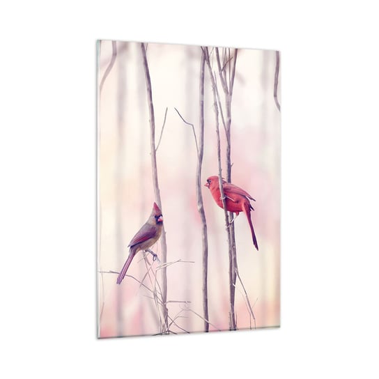 Obraz na szkle - Opowieść różowego lasu - 80x120cm - Ptak Natura Las - Nowoczesny szklany obraz na ścianę do salonu do sypialni ARTTOR ARTTOR