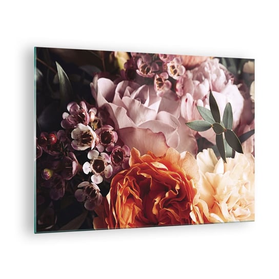 Obraz na szkle - Otulone pięknem - 70x50cm - Kwiaty Bukiet Kwiatów Róża - Nowoczesny szklany obraz do salonu do sypialni ARTTOR ARTTOR