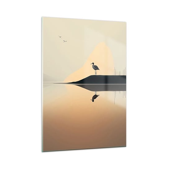 Obraz na szkle - Pan na jeziorze - 50x70cm - Ptak Pejzaż Minimalizm - Nowoczesny szklany obraz do salonu do sypialni ARTTOR ARTTOR