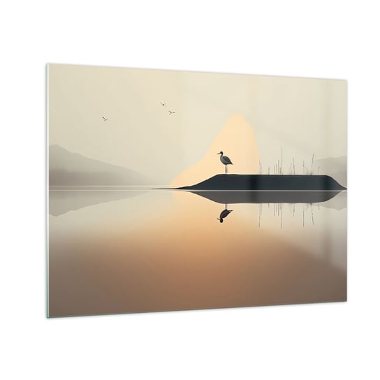 Obraz na szkle - Pan na jeziorze - 70x50cm - Ptak Pejzaż Minimalizm - Nowoczesny szklany obraz do salonu do sypialni ARTTOR ARTTOR