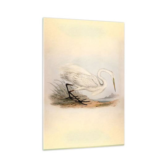 Obraz na szkle - Pani na szuwarach - 80x120cm - Ptak Biała Czapla Sztuka - Nowoczesny szklany obraz na ścianę do salonu do sypialni ARTTOR ARTTOR