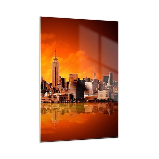 Obraz na szkle - Panorama wielkomiejska w żólci i brązie - 50x70cm - Nowy Jork Architektura Miasto - Nowoczesny szklany obraz do salonu do sypialni ARTTOR ARTTOR