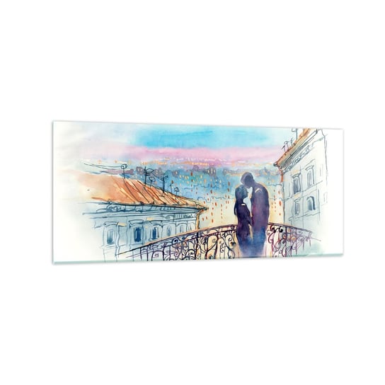 Obraz na szkle - Paryscy kochankowie - 120x50cm - Architektura Miasto Para Zakochanych - Nowoczesny szklany obraz na ścianę do salonu do sypialni ARTTOR ARTTOR