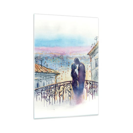 Obraz na szkle - Paryscy kochankowie - 80x120cm - Architektura Miasto Para Zakochanych - Nowoczesny szklany obraz na ścianę do salonu do sypialni ARTTOR ARTTOR
