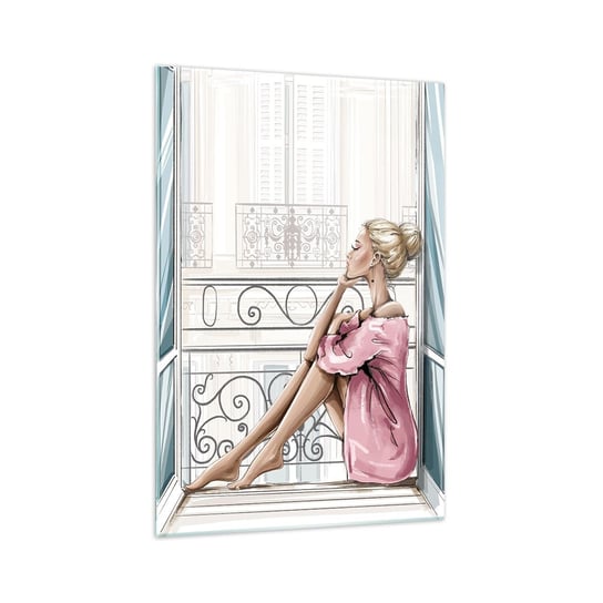 Obraz na szkle - Paryski poranek - 70x100cm - Kobieta Modelka Architektura - Nowoczesny foto szklany obraz do salonu do sypialni ARTTOR ARTTOR