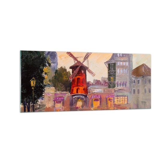 Obraz na szkle - Paryskie ikony – Moulin Rouge - 100x40cm - Paryż Wiatrak Moulin Rouge - Nowoczesny foto szklany obraz do salonu do sypialni ARTTOR ARTTOR