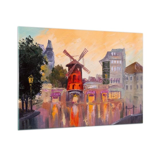 Obraz na szkle - Paryskie ikony – Moulin Rouge - 100x70cm - Paryż Wiatrak Moulin Rouge - Nowoczesny foto szklany obraz do salonu do sypialni ARTTOR ARTTOR