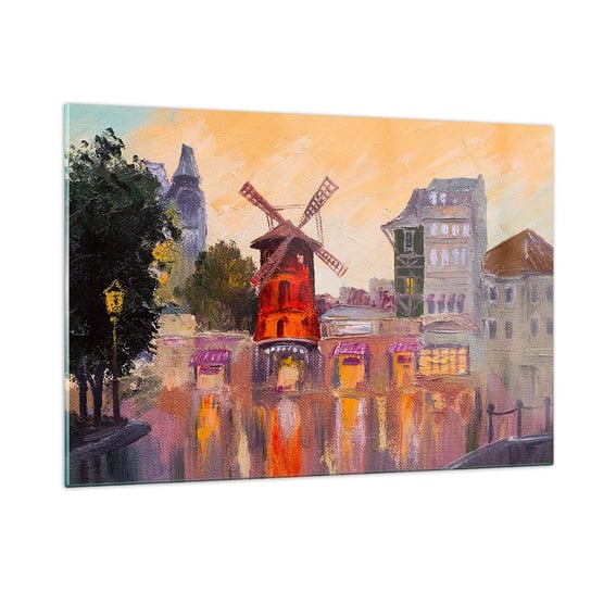 Obraz na szkle - Paryskie ikony – Moulin Rouge - 120x80cm - Paryż Wiatrak Moulin Rouge - Nowoczesny szklany obraz na ścianę do salonu do sypialni ARTTOR ARTTOR