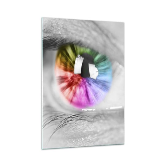 Obraz na szkle - Patrzeć na świat kolorowo - 50x70cm - Abstrakcja Kolorowe Oko 3D - Nowoczesny szklany obraz do salonu do sypialni ARTTOR ARTTOR