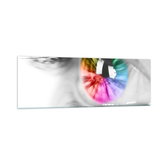 Obraz na szkle - Patrzeć na świat kolorowo - 90x30cm - Abstrakcja Kolorowe Oko 3D - Nowoczesny szklany obraz do salonu do sypialni ARTTOR ARTTOR