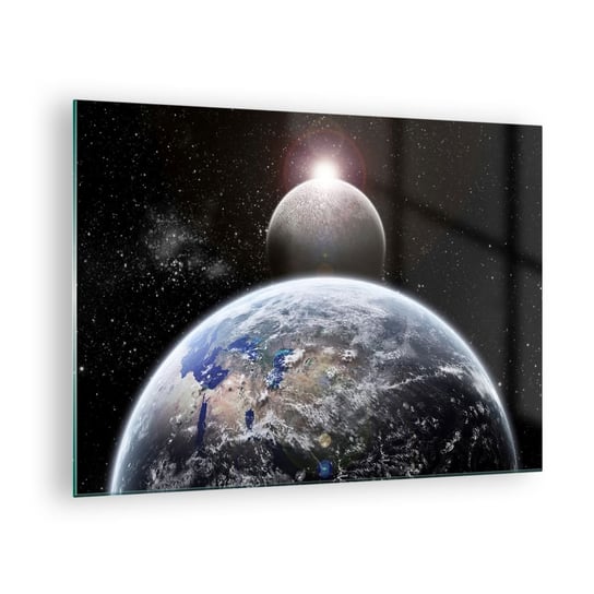 Obraz na szkle - Pejzaż kosmiczny - wschód słońca - 70x50cm - Kosmos Abstrakcja 3D - Nowoczesny szklany obraz do salonu do sypialni ARTTOR ARTTOR