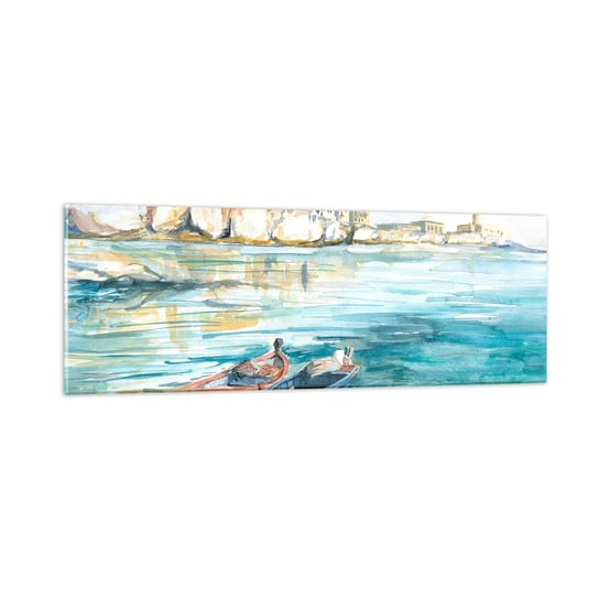 Obraz na szkle - Pejzaż w lazurze - 90x30cm - Pejzaż Morze Łódka - Nowoczesny szklany obraz do salonu do sypialni ARTTOR ARTTOR