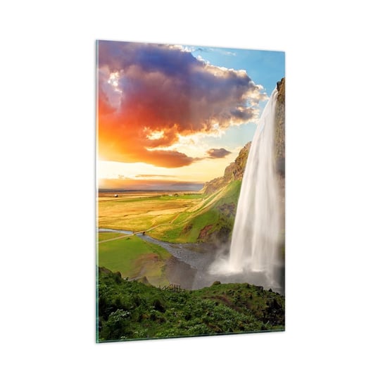 Obraz na szkle - Pełnia islandzkiego lata - 50x70cm - Krajobraz Wodospad Islandia - Nowoczesny szklany obraz do salonu do sypialni ARTTOR ARTTOR