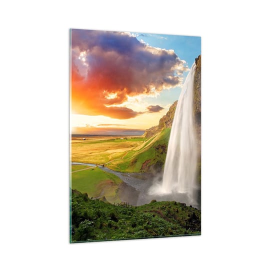 Obraz na szkle - Pełnia islandzkiego lata - 80x120cm - Krajobraz Wodospad Islandia - Nowoczesny szklany obraz na ścianę do salonu do sypialni ARTTOR ARTTOR