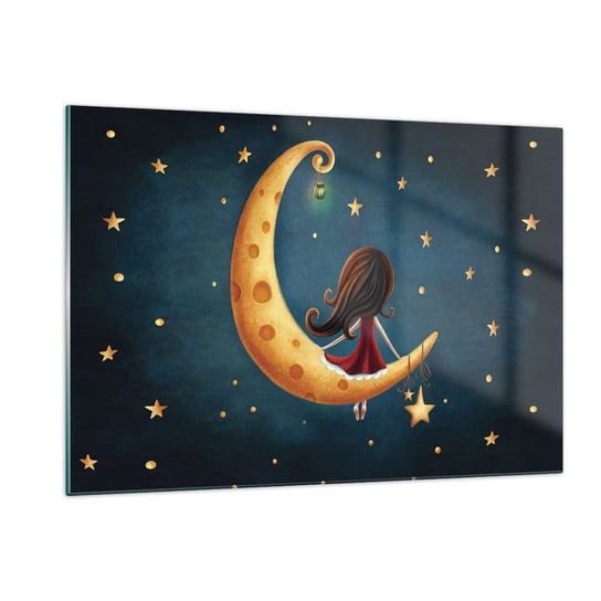Obraz na szkle - Pewnego razu… - 120x80cm - Dla Dzieci Dziewczynka Księżyc - Nowoczesny szklany obraz na ścianę do salonu do sypialni ARTTOR ARTTOR