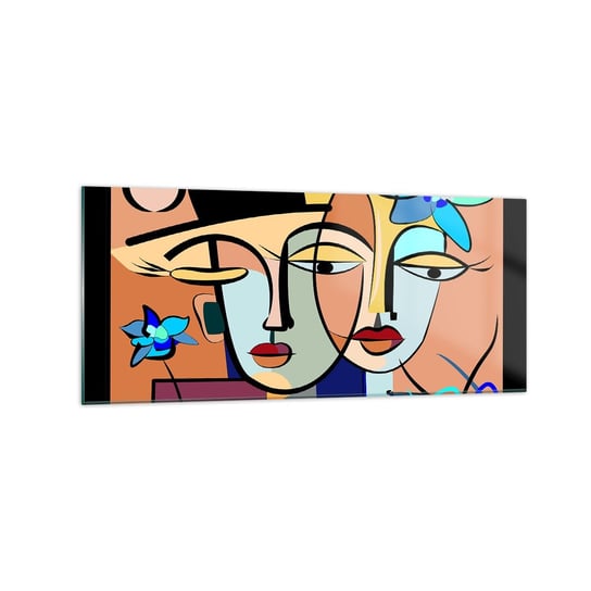 Obraz na szkle - Picassowskie randez vous - 120x50cm - Twarze Nowoczesny Kubizm - Nowoczesny szklany obraz na ścianę do salonu do sypialni ARTTOR ARTTOR