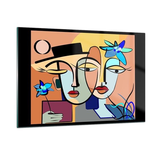 Obraz na szkle - Picassowskie randez vous - 120x80cm - Twarze Nowoczesny Kubizm - Nowoczesny szklany obraz na ścianę do salonu do sypialni ARTTOR ARTTOR