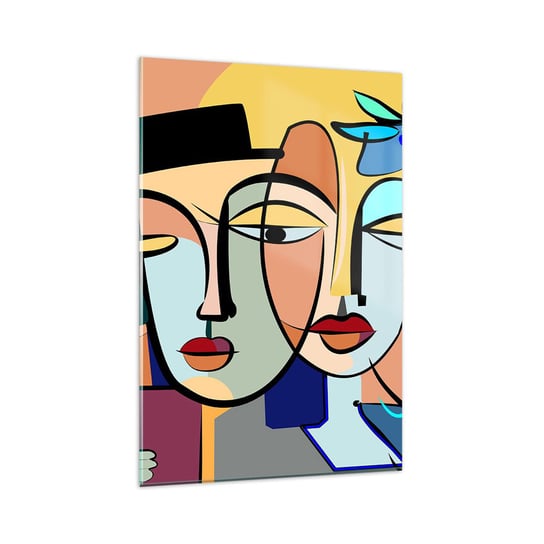 Obraz na szkle - Picassowskie randez vous - 80x120cm - Twarze Nowoczesny Kubizm - Nowoczesny szklany obraz na ścianę do salonu do sypialni ARTTOR ARTTOR