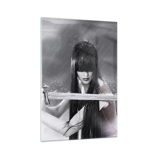 Obraz na szkle - Piękna i niebezpieczna - 70x100cm - Kobieta Miecz Militaria - Nowoczesny foto szklany obraz do salonu do sypialni ARTTOR ARTTOR